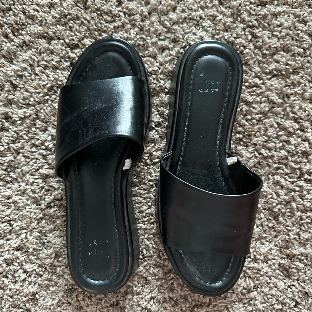 A New Day Black Minimalist Slide Sandals